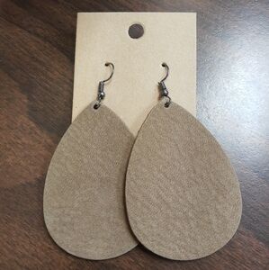 Genuine hide leather Cut Out Teardrop Light Brown Earrings